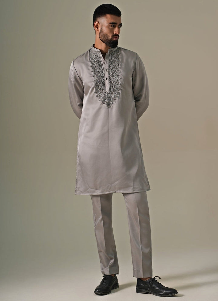 Darzi House Grey Silk Blend Kurta Pants SetFabilicious Fashion
