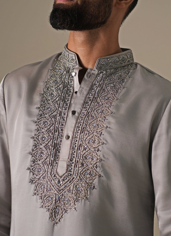 Darzi House Grey Silk Blend Kurta Pants SetFabilicious Fashion