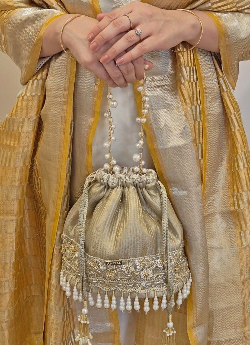 Amyra Grey Silk Organza Bucket BagFabilicious Fashion