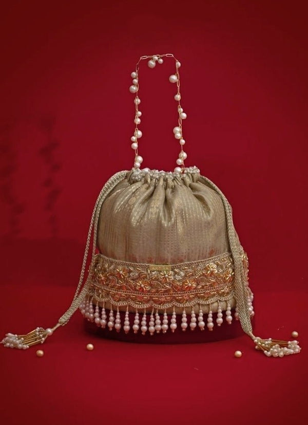 Grey Silk Organza Bucket Bag