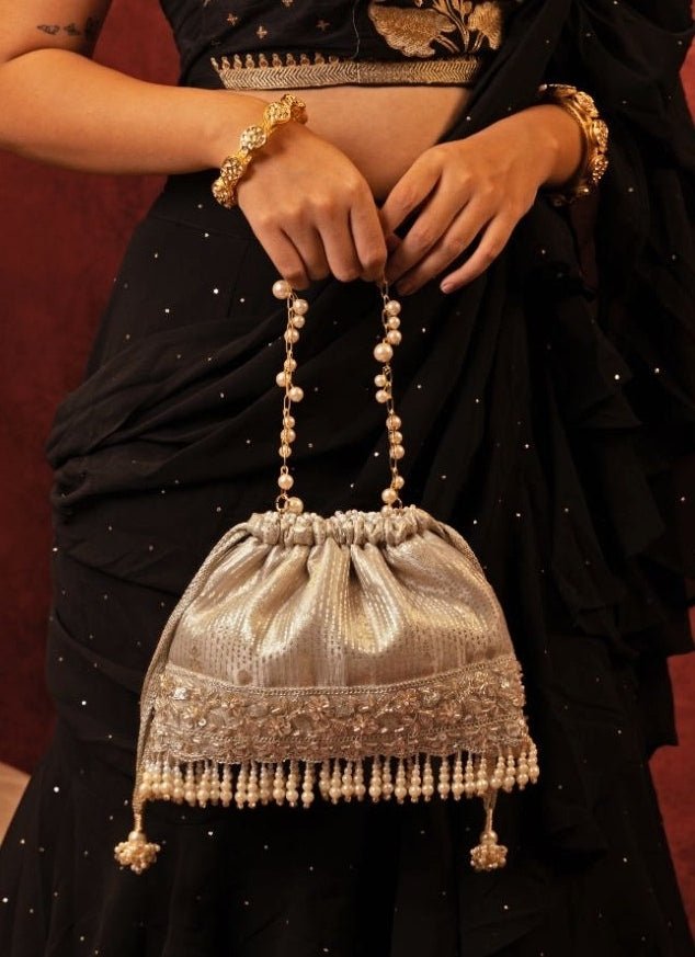 Amyra Grey Silk Organza PotliFabilicious Fashion