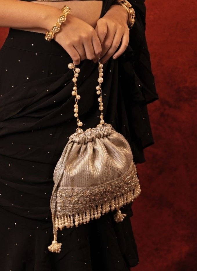Amyra Grey Silk Organza PotliFabilicious Fashion