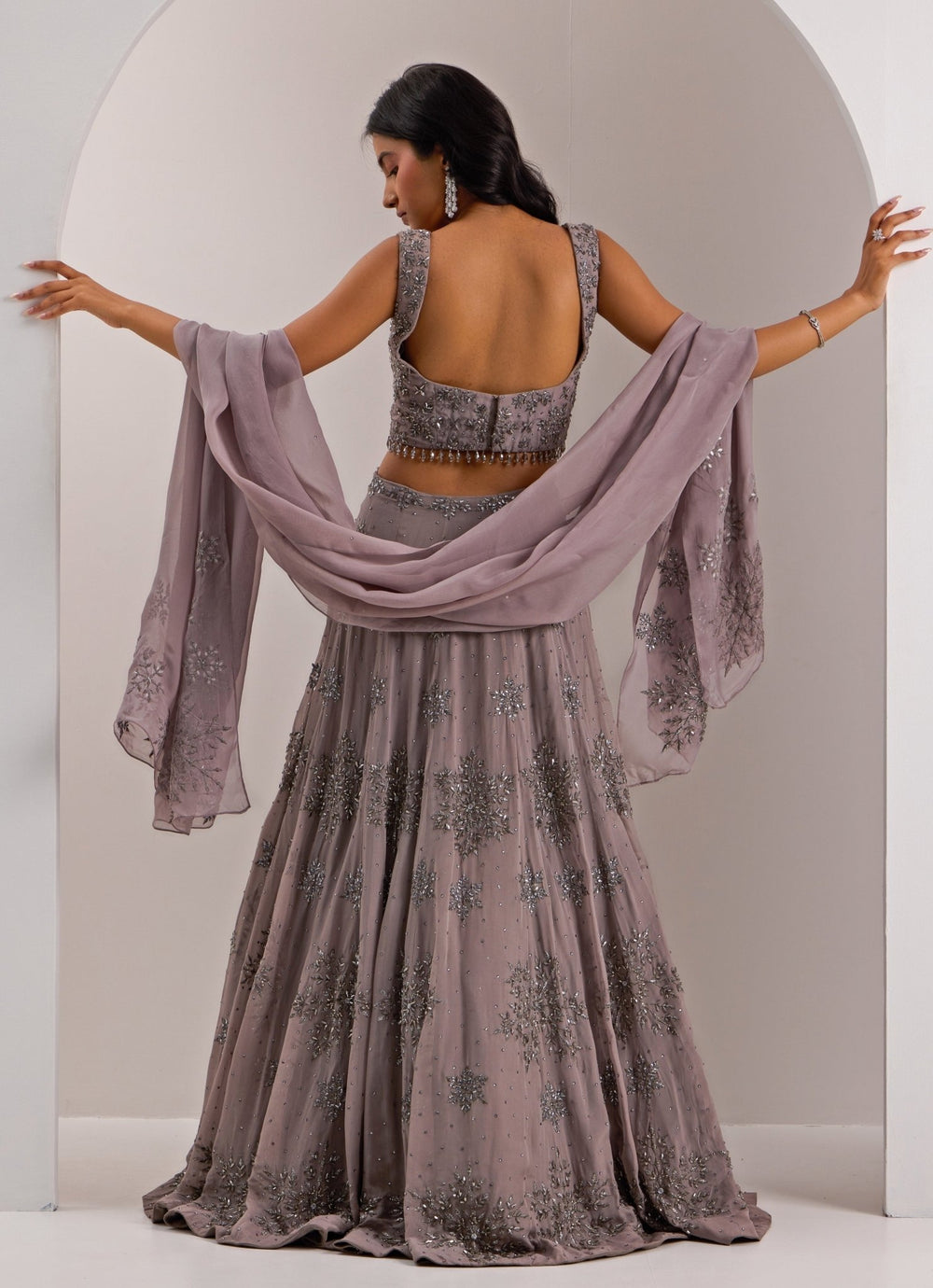 Grey Snowflake Embellished Lehenga Set Silky Bindra - Fabilicious Fashion