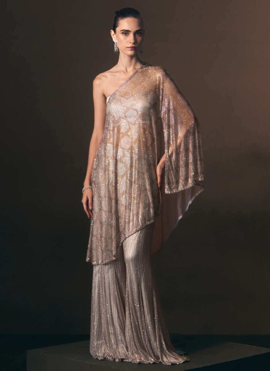 Angad Singh Grey Soft Net Blouse Sharara Set With CapeFabilicious Fashion
