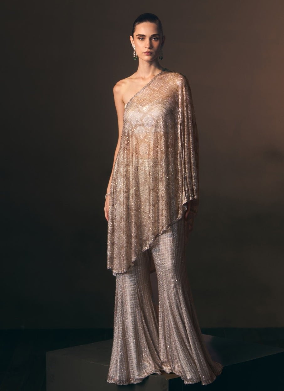 Angad Singh Grey Soft Net Blouse Sharara Set With CapeFabilicious Fashion