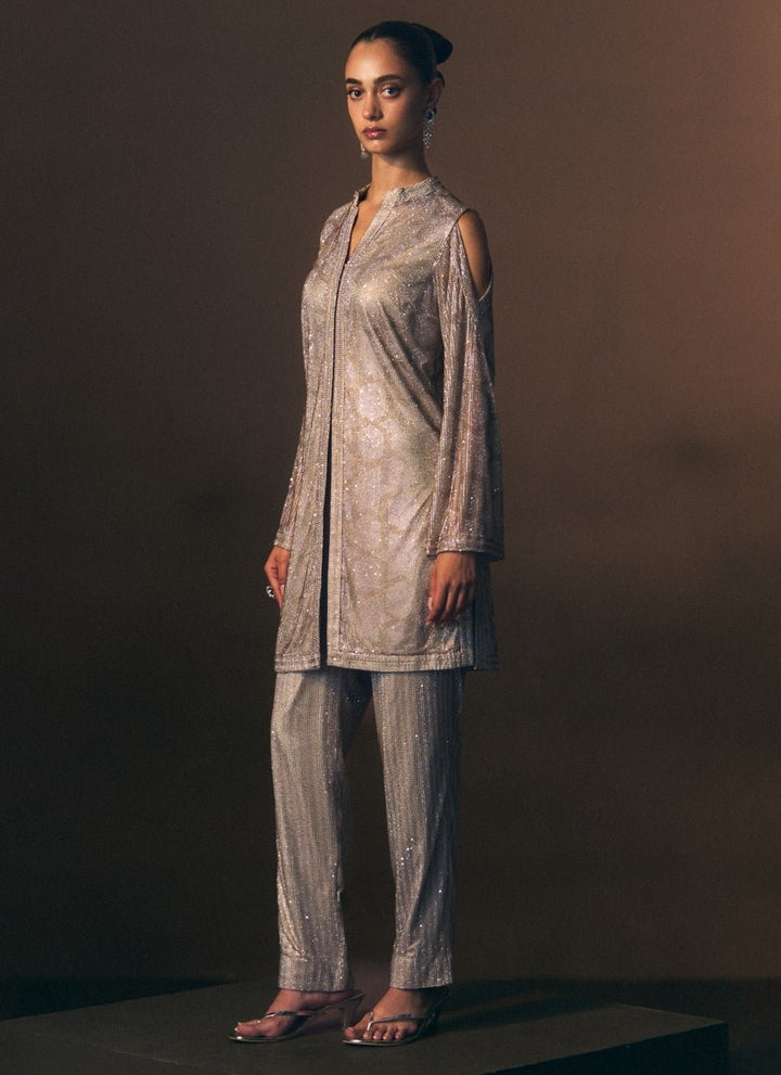 Angad Singh Grey Soft Net Kurta Pants SetFabilicious Fashion