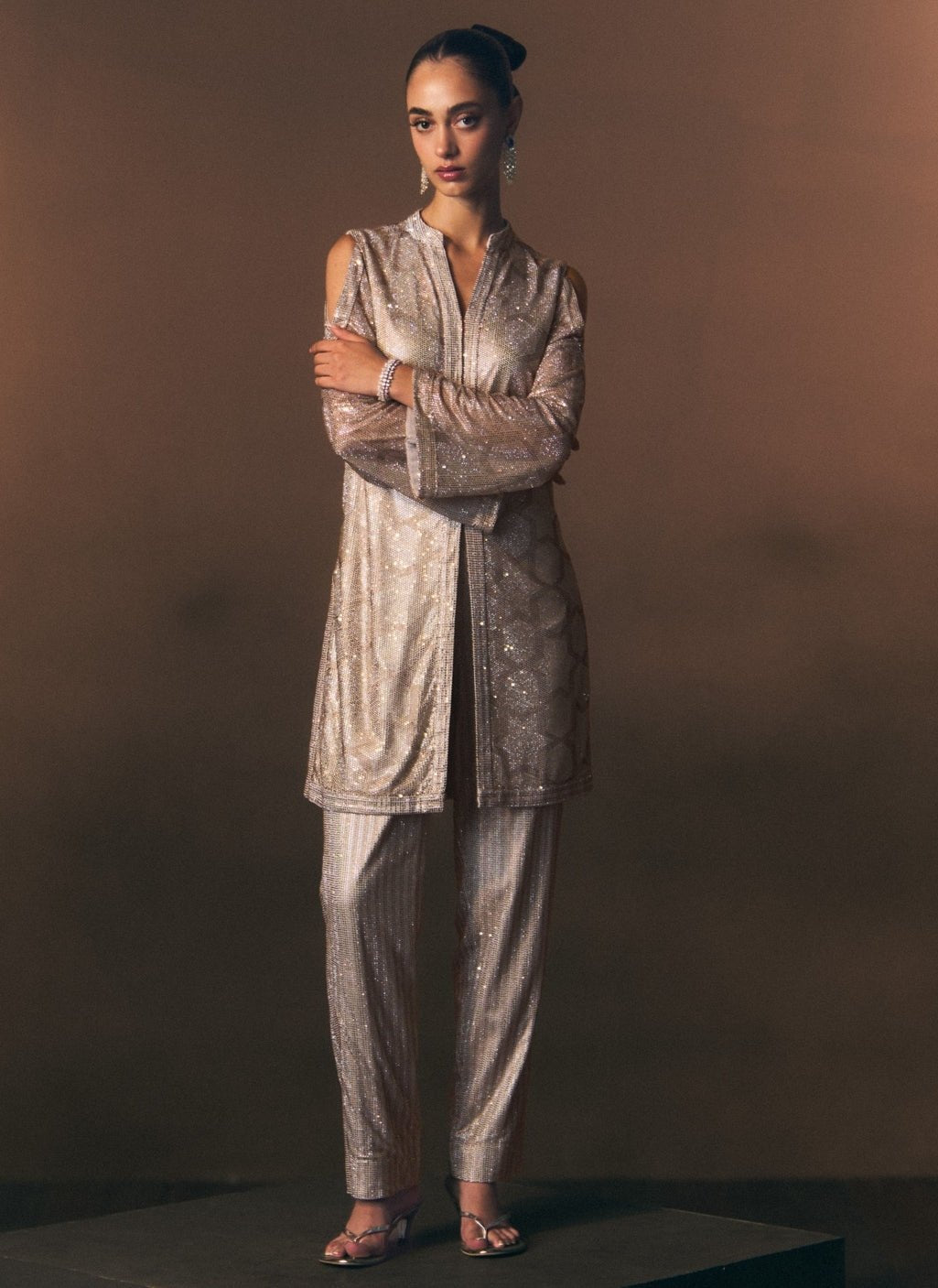 Angad Singh Grey Soft Net Kurta Pants SetFabilicious Fashion