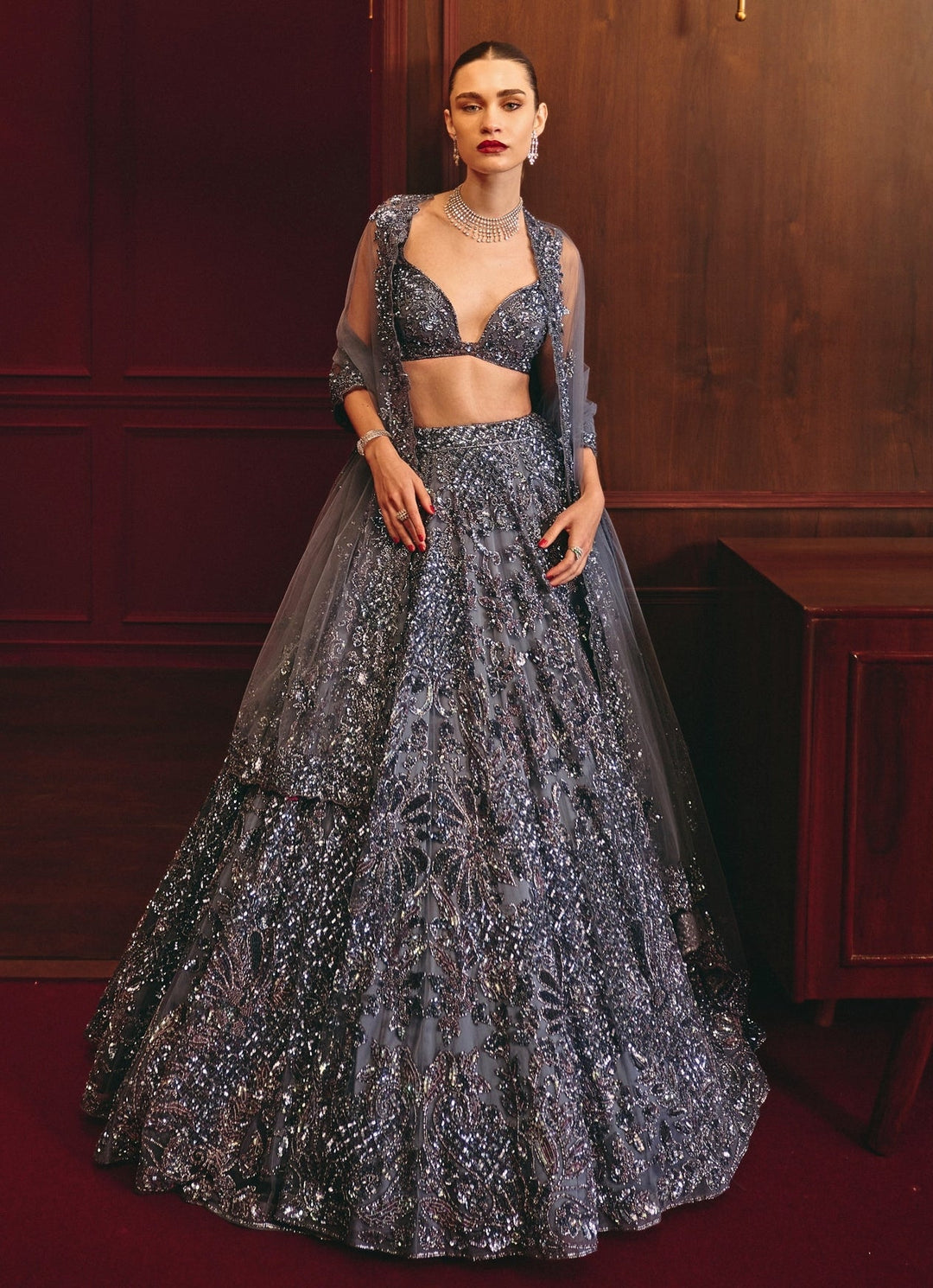 Grey Soft Net Lehenga Angad Singh - Fabilicious Fashion