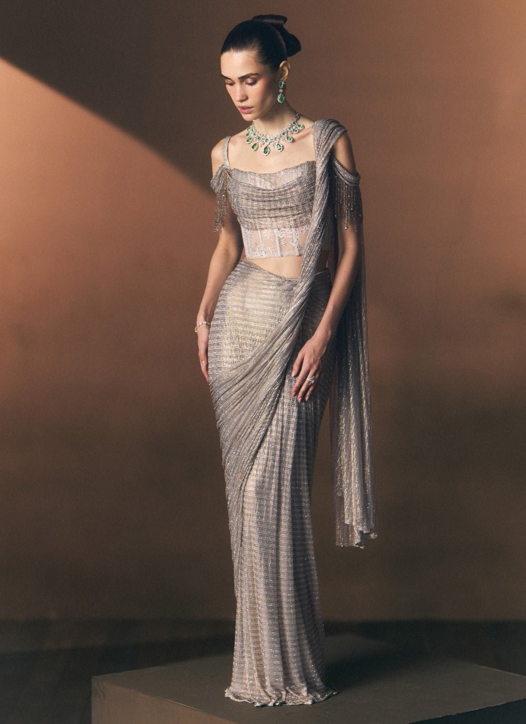 Angad Singh Grey Soft Net Pre-Draped SareeFabilicious Fashion