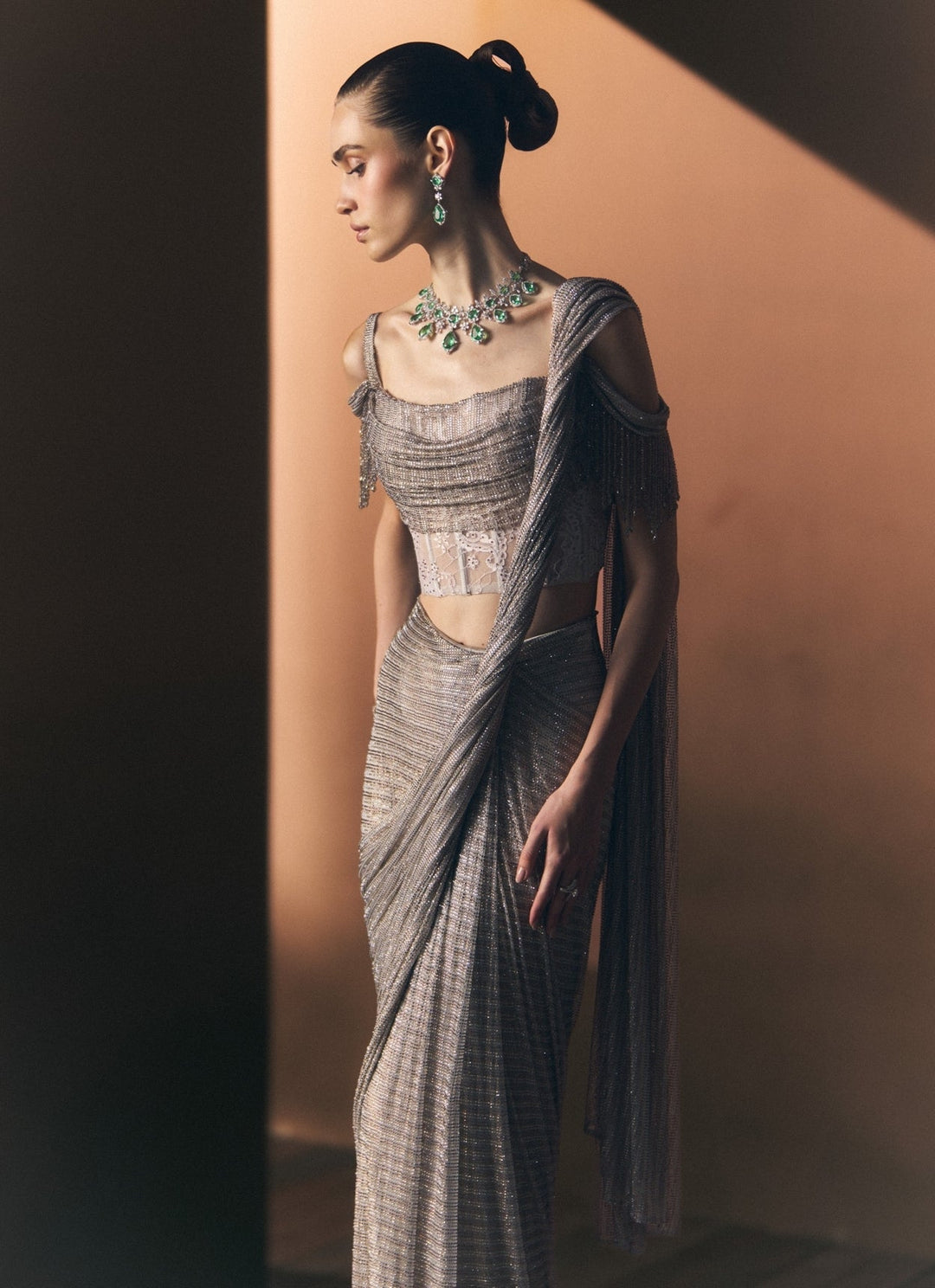 Angad Singh Grey Soft Net Pre-Draped SareeFabilicious Fashion
