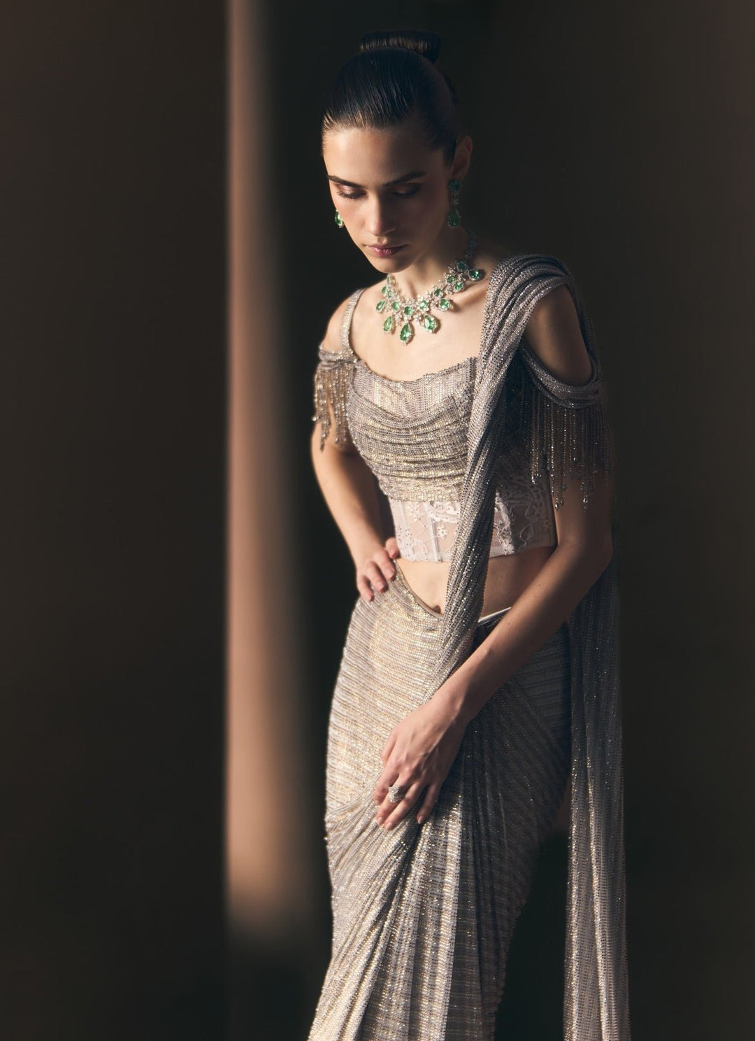 Angad Singh Grey Soft Net Pre-Draped SareeFabilicious Fashion