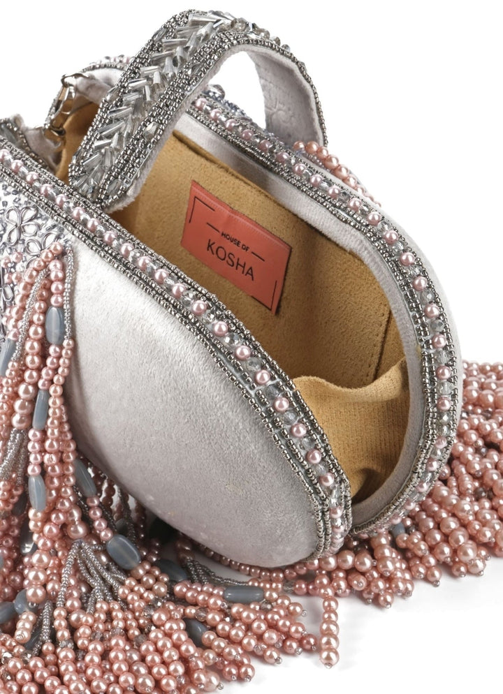 Grey Suede Embellished Capsule Bag House of Kosha - Fabilicious Fashion