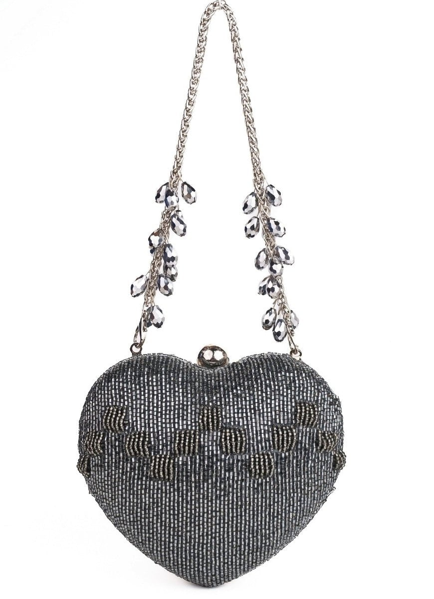 House of Kosha Grey Suede Embellished Heart BagFabilicious Fashion
