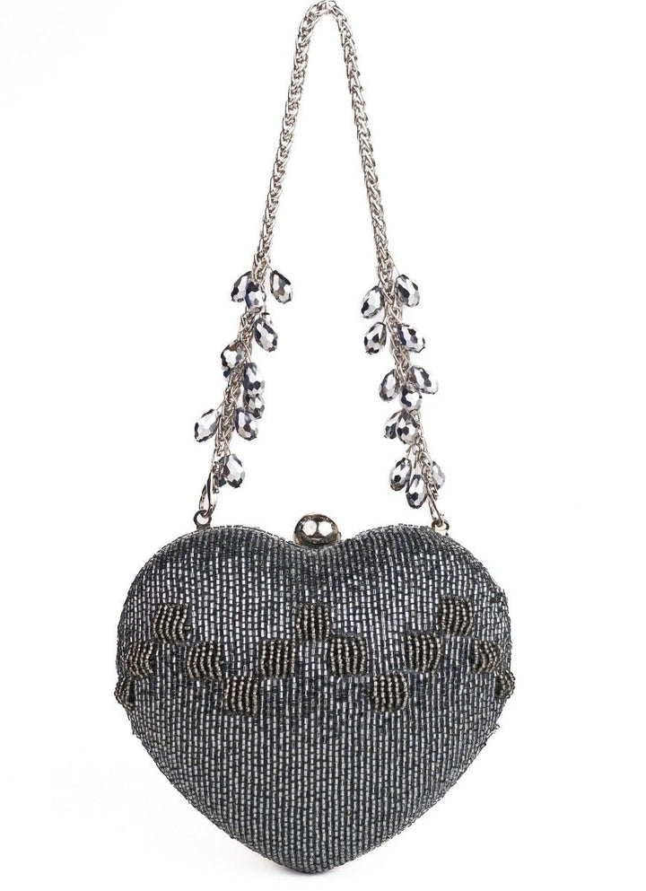 House of Kosha Grey Suede Embellished Heart BagFabilicious Fashion