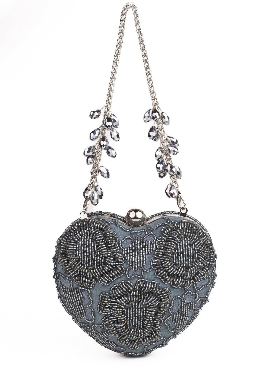 House of Kosha Grey Suede Embellished Heart BagFabilicious Fashion