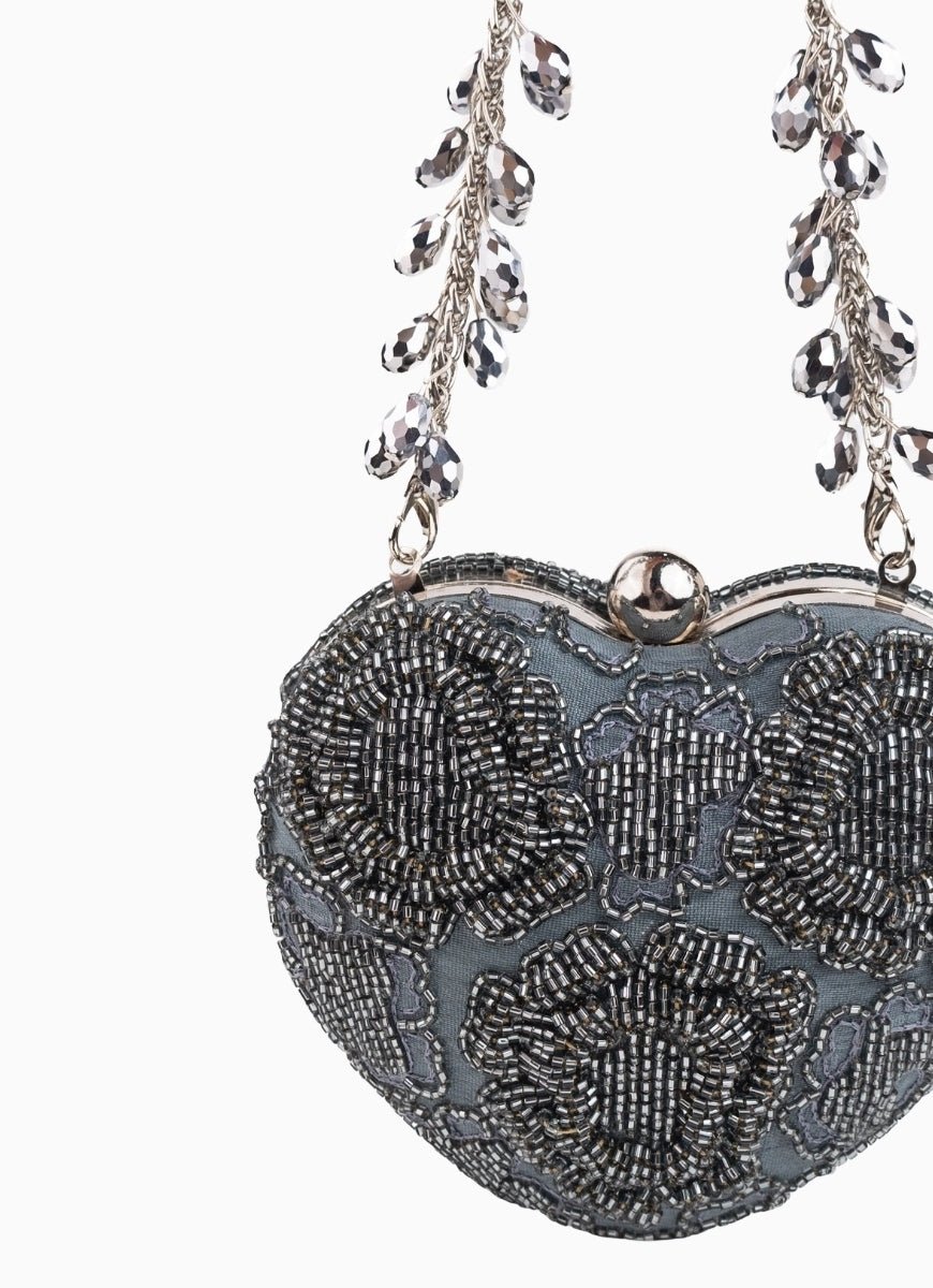 House of Kosha Grey Suede Embellished Heart BagFabilicious Fashion