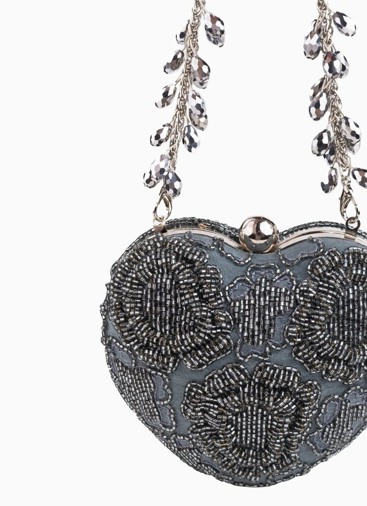 House of Kosha Grey Suede Embellished Heart BagFabilicious Fashion