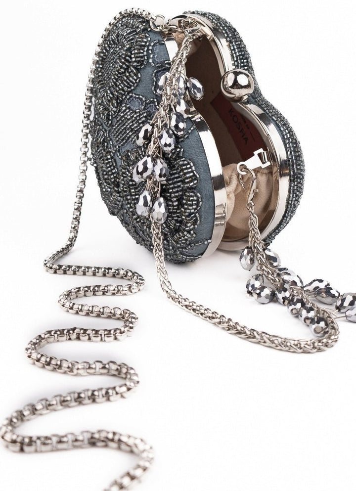 House of Kosha Grey Suede Embellished Heart BagFabilicious Fashion