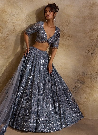 Grey Tulle Lehenga Set Nitika Gujral - Fabilicious Fashion