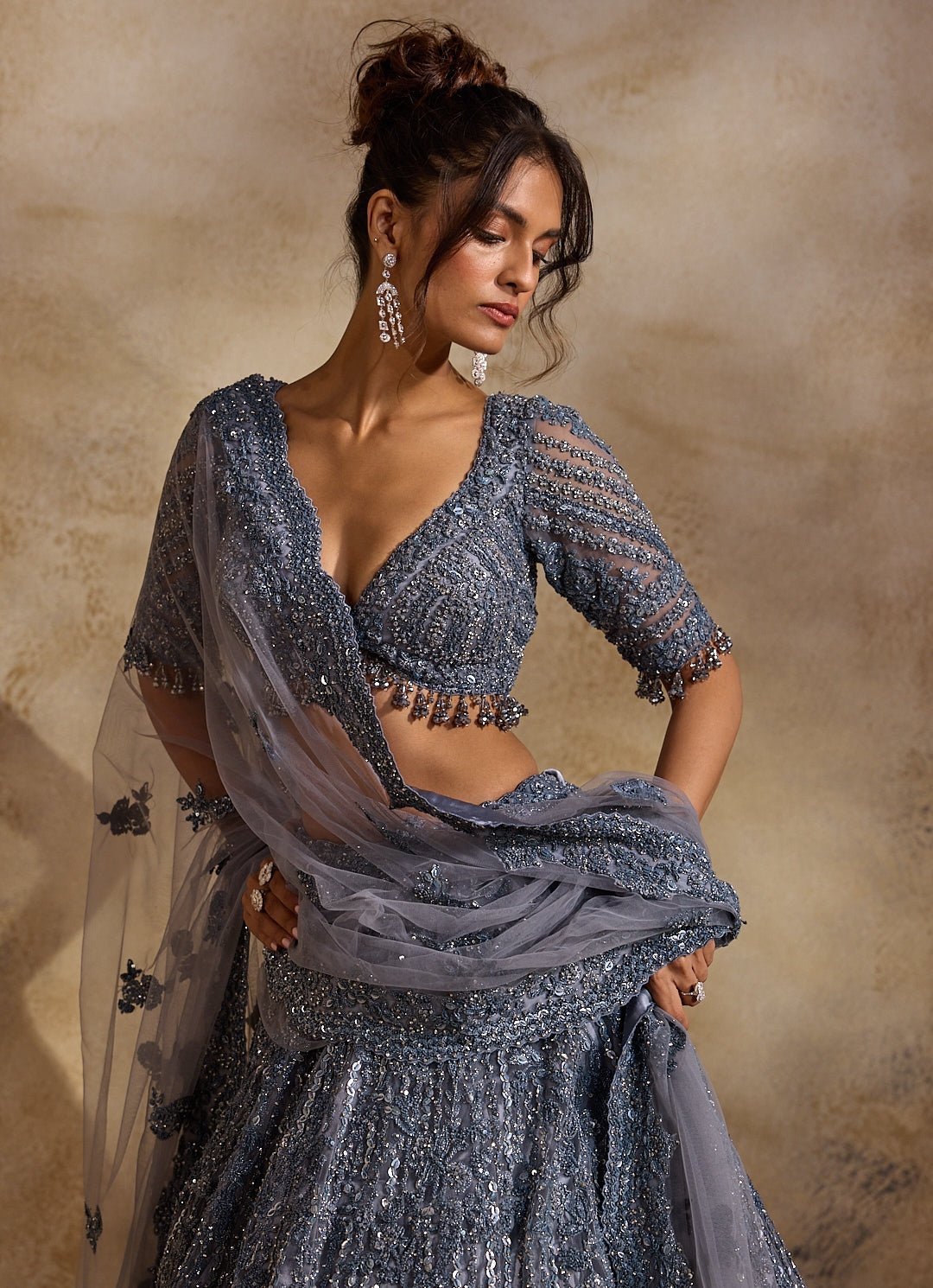Grey Tulle Lehenga Set Nitika Gujral - Fabilicious Fashion