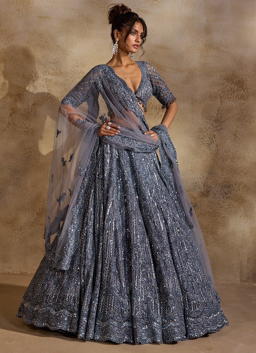 Grey Tulle Lehenga Set Nitika Gujral - Fabilicious Fashion