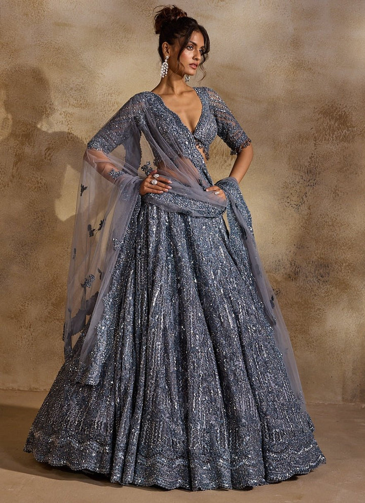 Grey Tulle Lehenga Set Nitika Gujral - Fabilicious Fashion