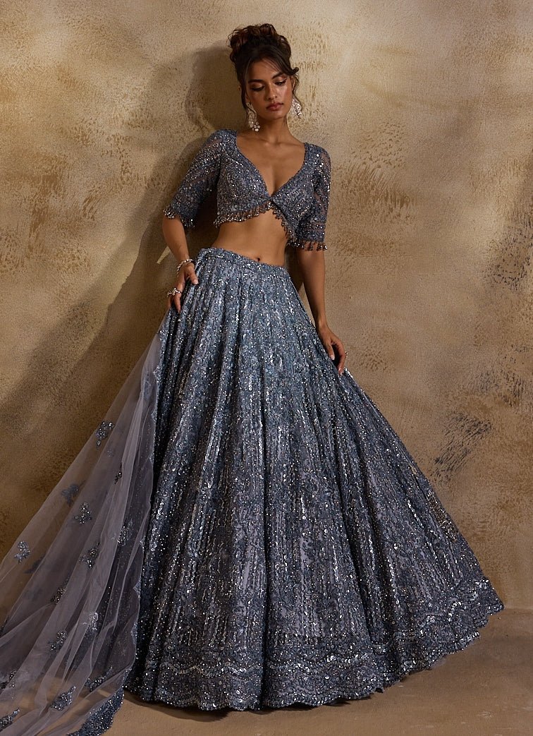 Grey Tulle Lehenga Set Nitika Gujral - Fabilicious Fashion