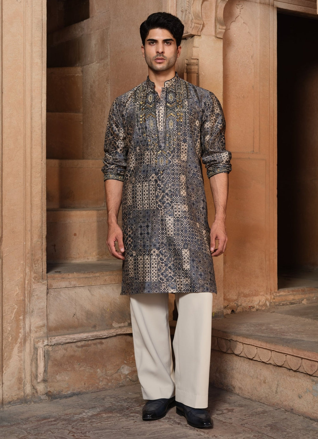 Darzi House Greyish Blue Chanderi Silk Kurta Pants SetFabilicious Fashion