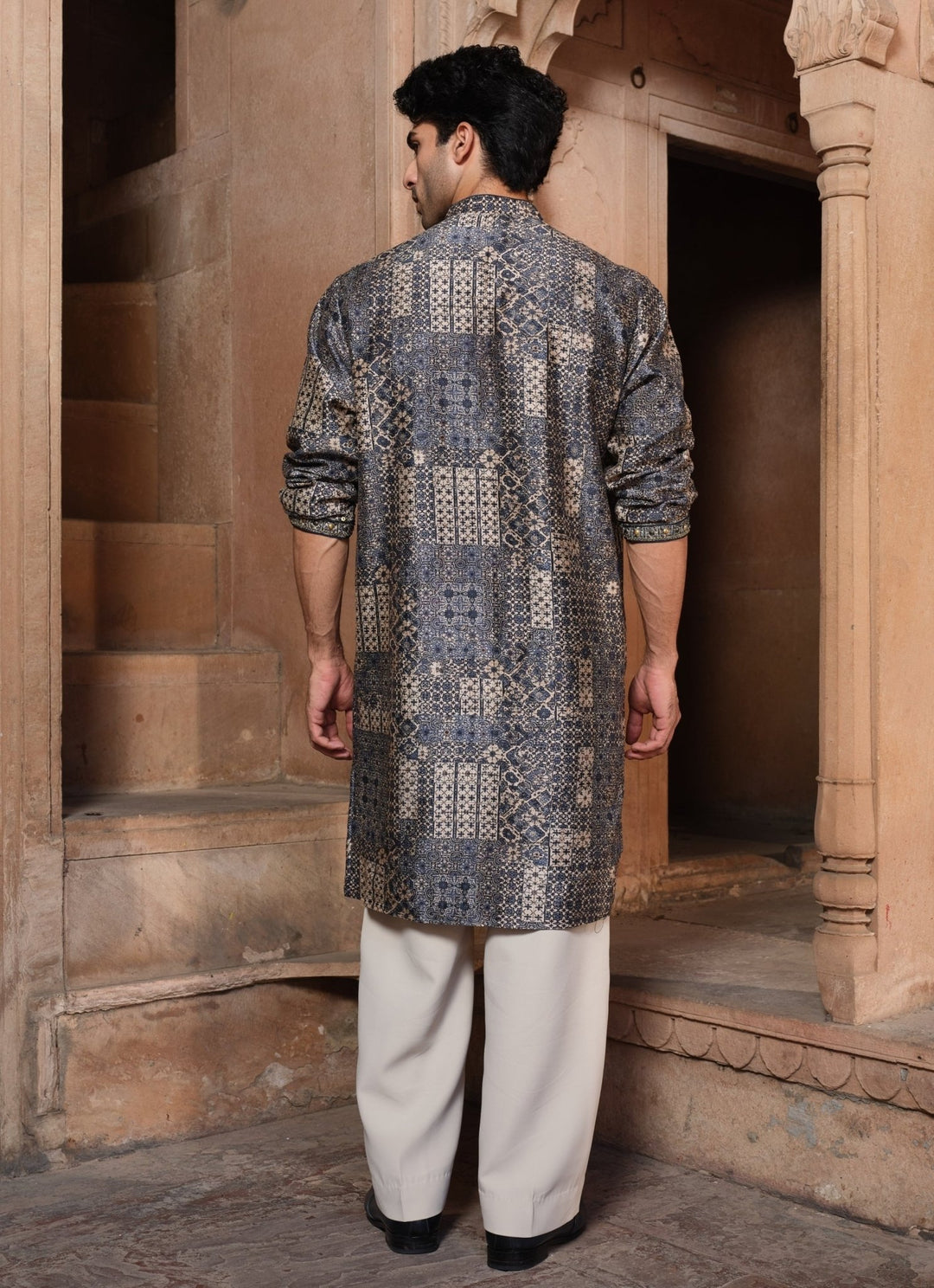 Darzi House Greyish Blue Chanderi Silk Kurta Pants SetFabilicious Fashion