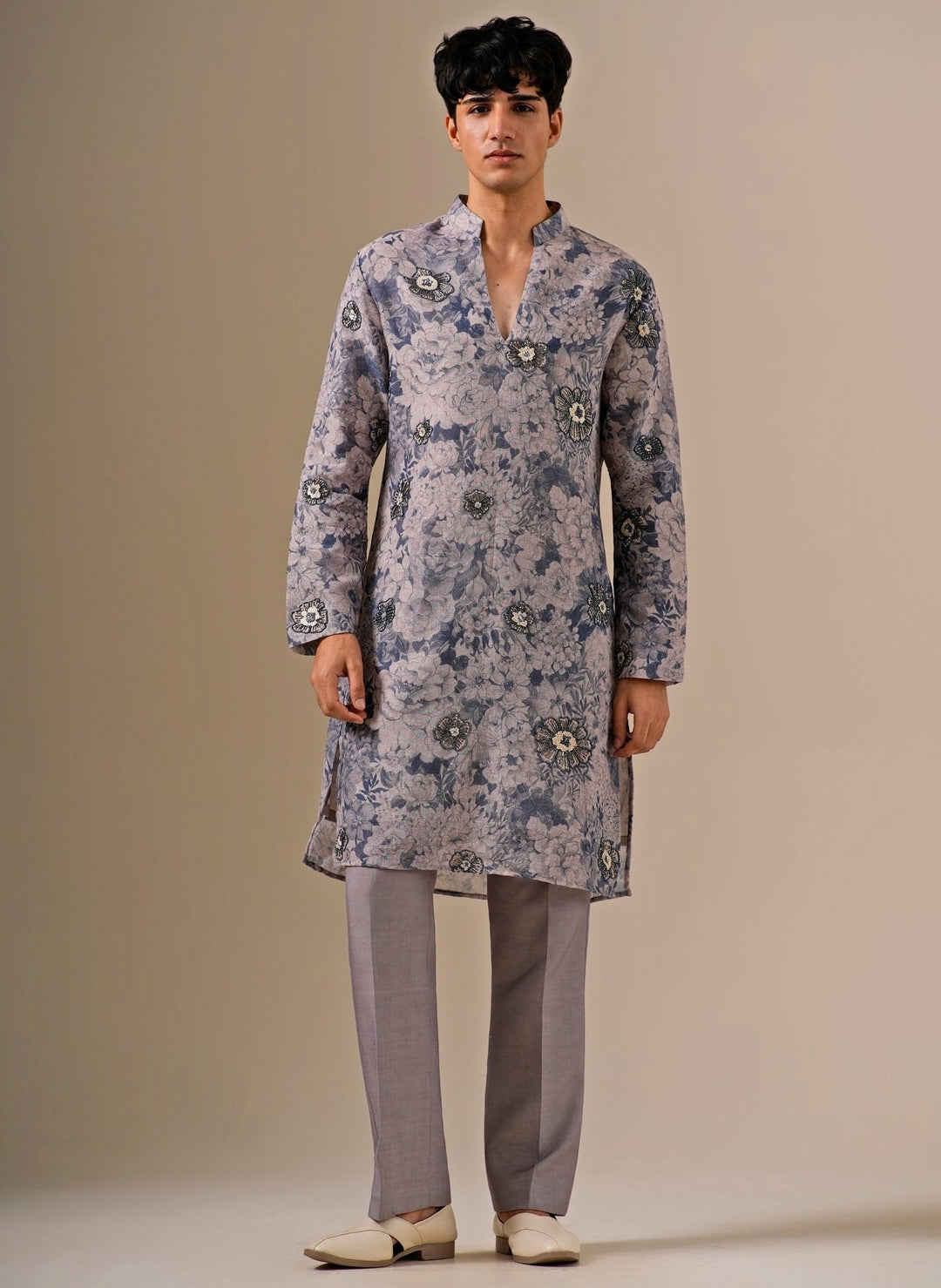 Darzi House Greyish Blue Cotton Jute Kurta SetFabilicious Fashion