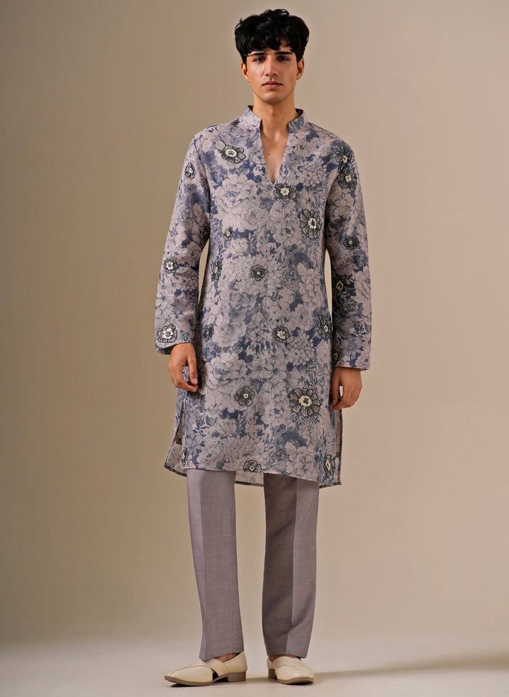 Darzi House Greyish Blue Cotton Jute Kurta SetFabilicious Fashion