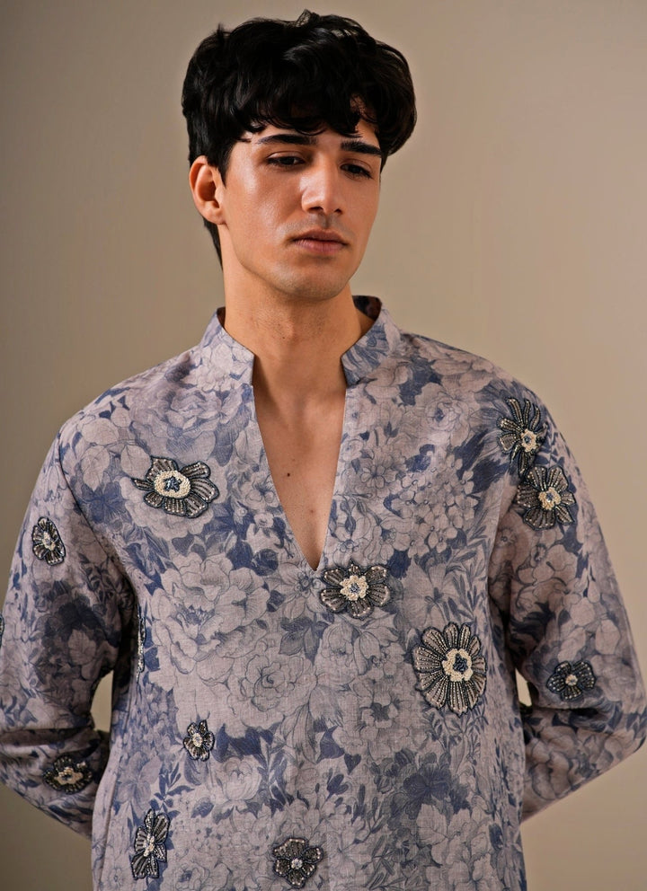 Darzi House Greyish Blue Cotton Jute Kurta SetFabilicious Fashion