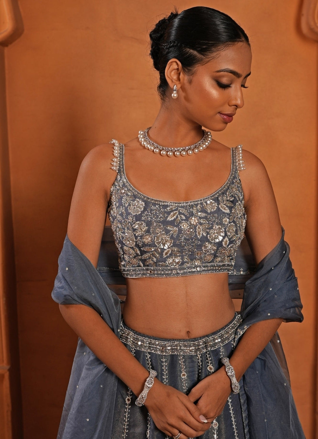 Greyish Blue Zari Silk Lehenga Enamour by Radha - Fabilicious Fashion