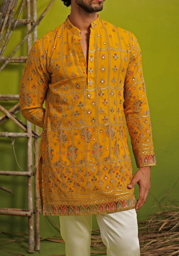 Haldi Yellow Georgette Short Kurta Set Fabilicious Fashion - Fabilicious Fashion