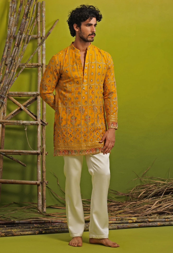 Haldi Yellow Georgette Short Kurta Set Fabilicious Fashion - Fabilicious Fashion