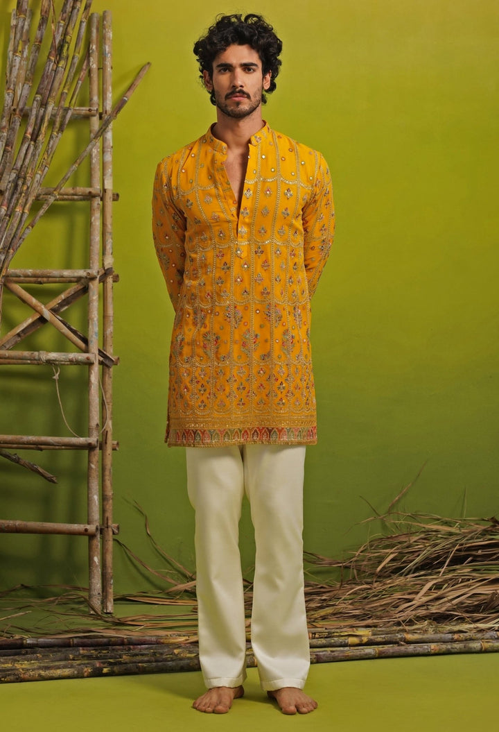 Haldi Yellow Georgette Short Kurta Set Fabilicious Fashion - Fabilicious Fashion