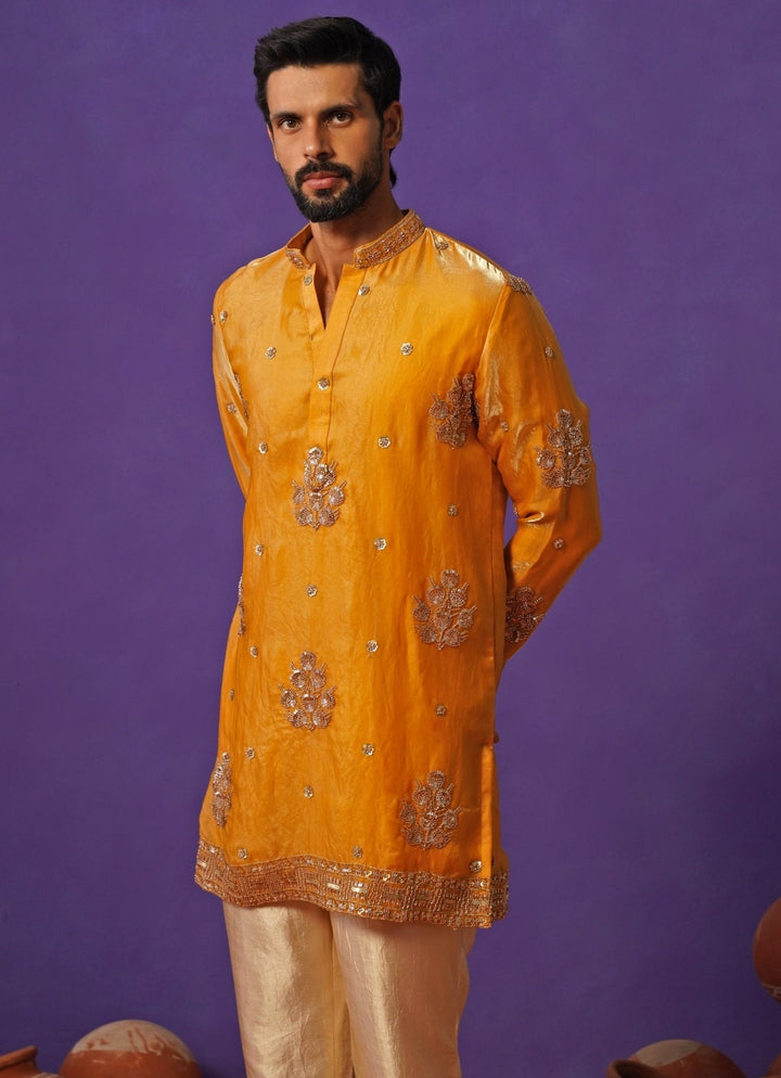 Haldi Yellow Tissue Silk Short Kurta Set Kalpraag - Fabilicious Fashion