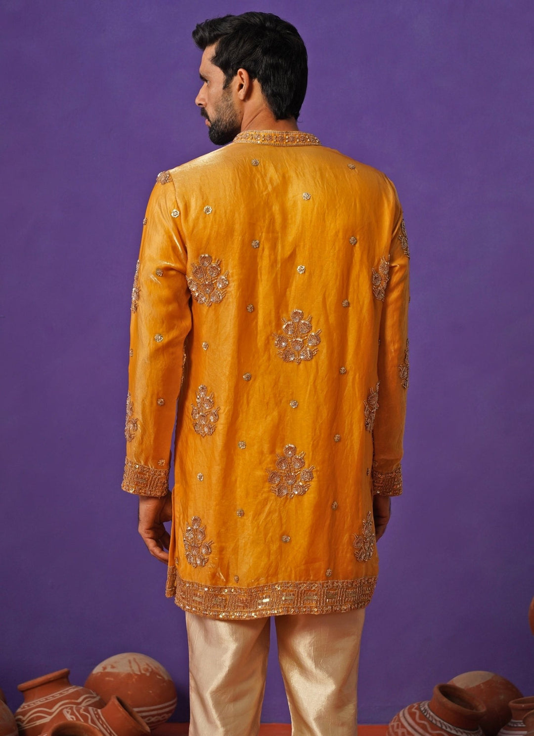 Haldi Yellow Tissue Silk Short Kurta Set Kalpraag - Fabilicious Fashion