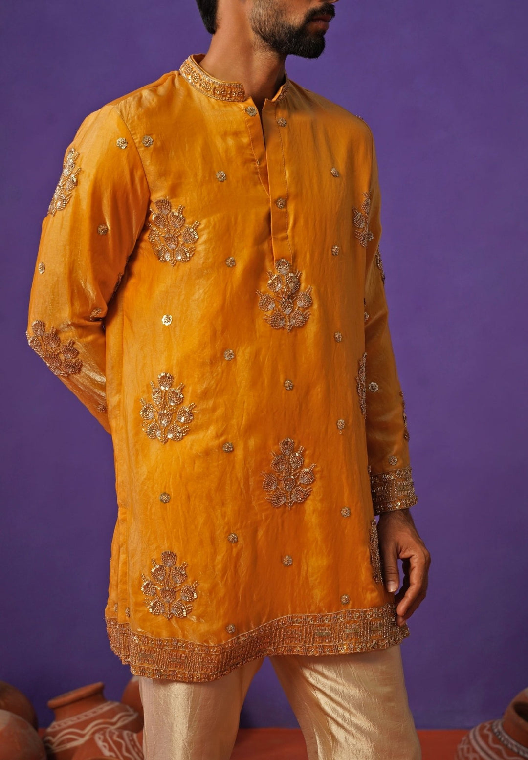 Haldi Yellow Tissue Silk Short Kurta Set Kalpraag - Fabilicious Fashion