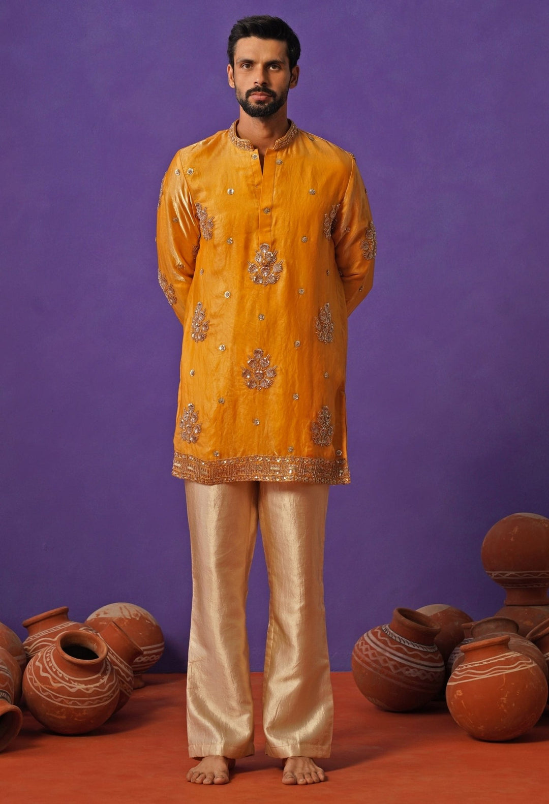 Haldi Yellow Tissue Silk Short Kurta Set Kalpraag - Fabilicious Fashion