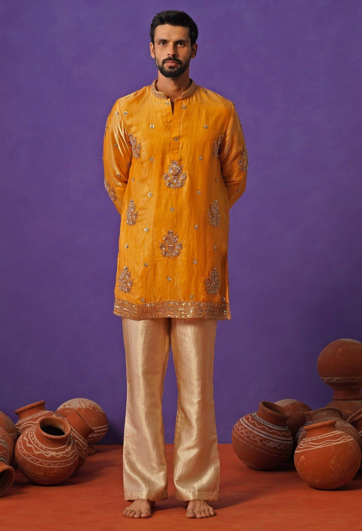 Haldi Yellow Tissue Silk Short Kurta Set Kalpraag - Fabilicious Fashion
