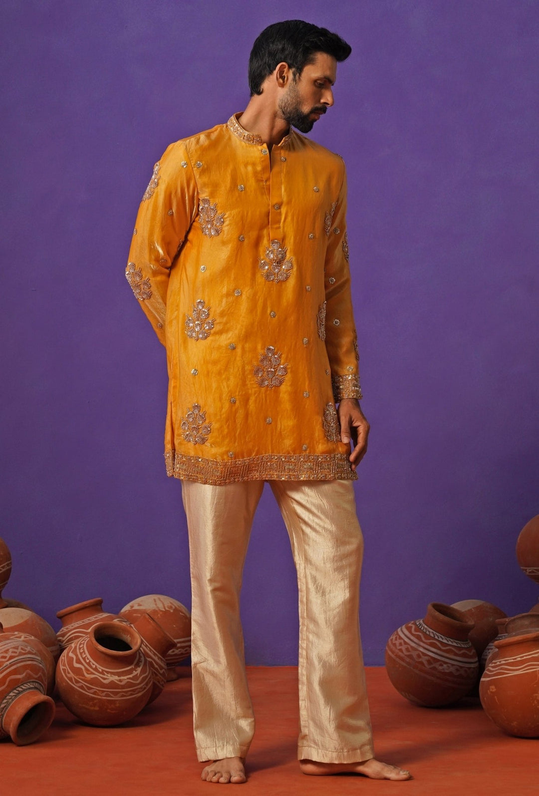 Haldi Yellow Tissue Silk Short Kurta Set Kalpraag - Fabilicious Fashion