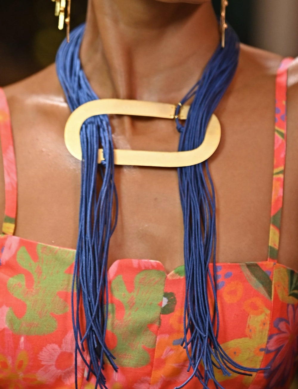 Handcrafted Blue Thread Necklace with Gold Plated Pendant Zaza By Somya - Fabilicious Fashion