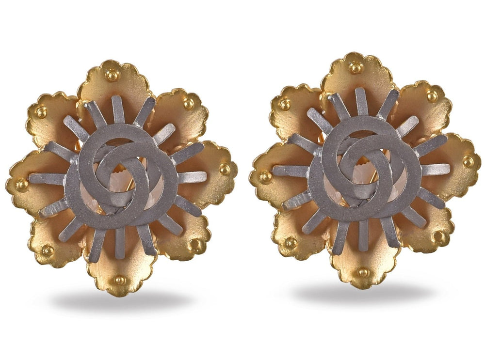 Handcrafted Floral Design Dual - color Stud Earrings Zaza By Somya - Fabilicious Fashion
