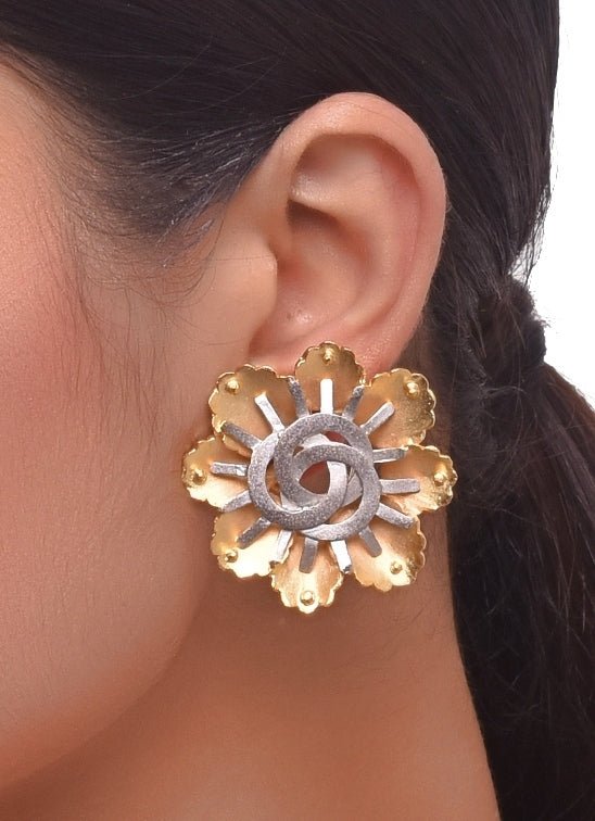 Handcrafted Floral Design Dual - color Stud Earrings Zaza By Somya - Fabilicious Fashion