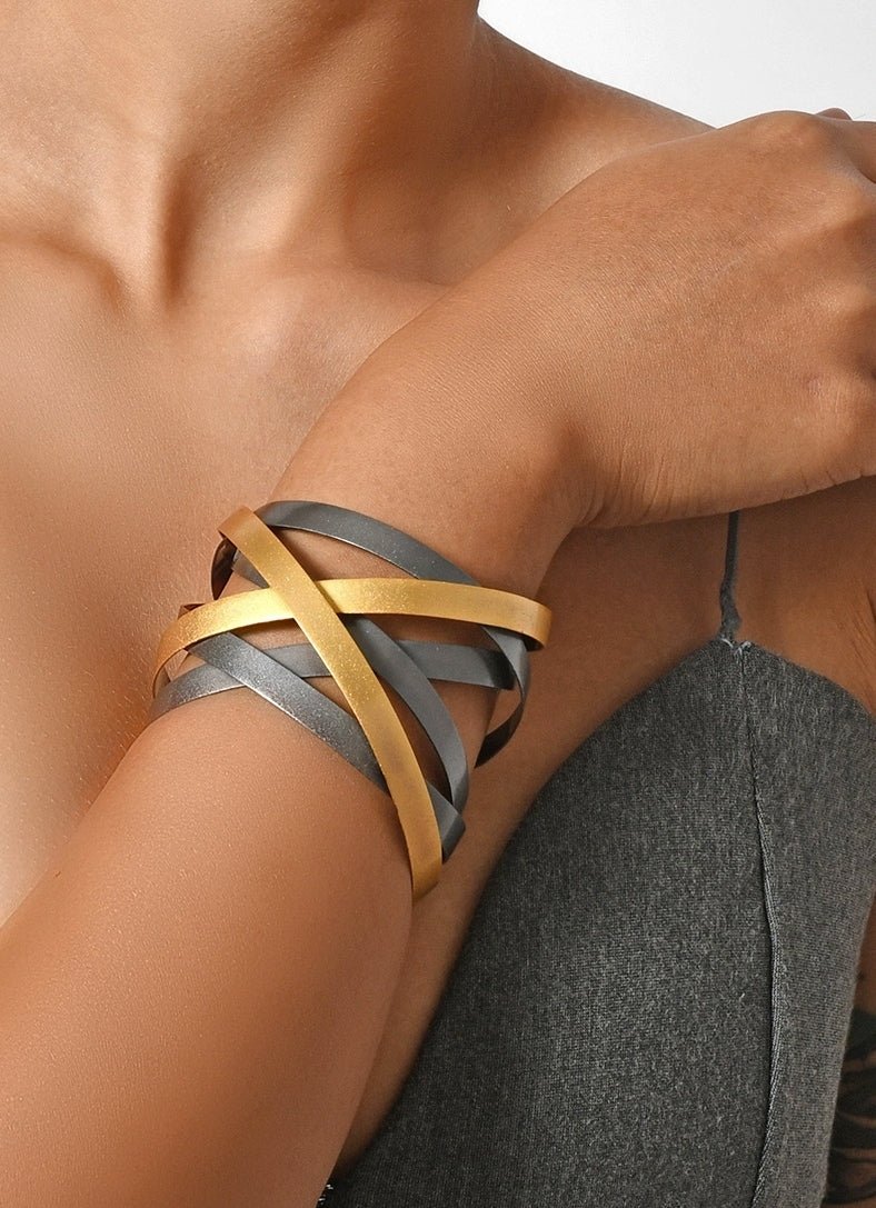 Handcrafted Grey and Gold Polish Bracelet Zaza By Somya - Fabilicious Fashion