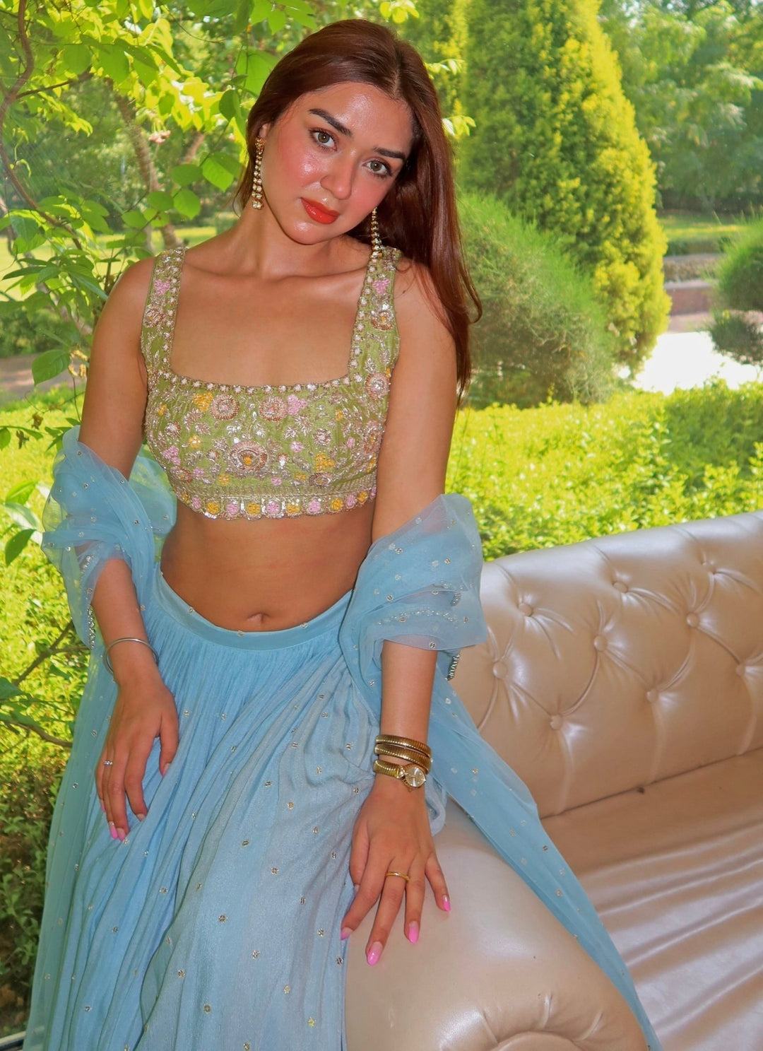 Chamee and Palak Hazel Blue And Green Ombre Embroidered LehengaFabilicious Fashion