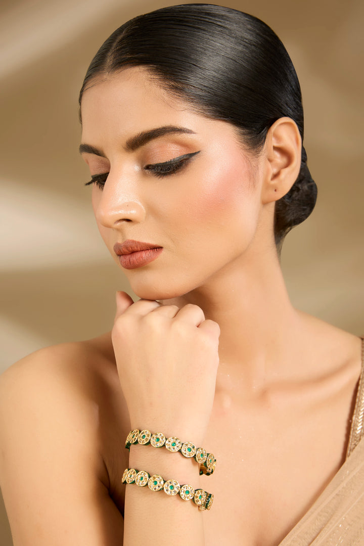 Emerald Green Polki Floral Kada Set