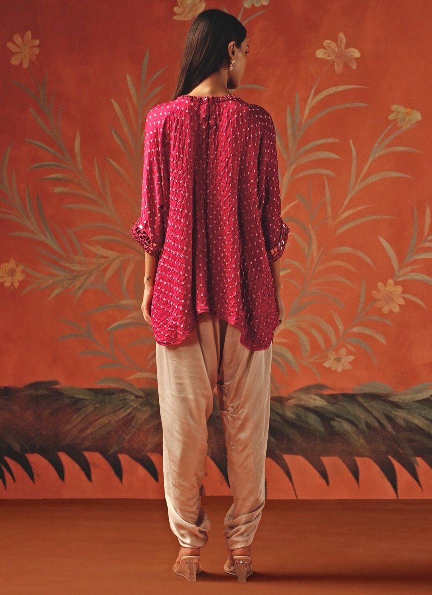 Twenty Nine Hot Pink And Blush Bandhani Tunic Top With DhotiFabilicious Fashion