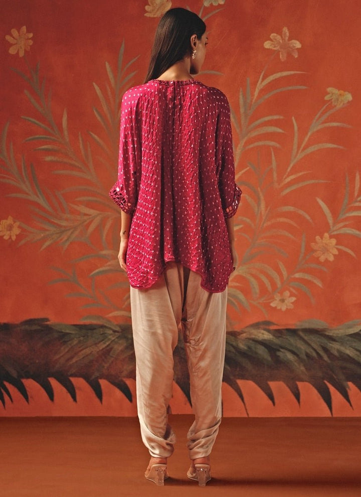 Twenty Nine Hot Pink And Blush Bandhani Tunic Top With DhotiFabilicious Fashion